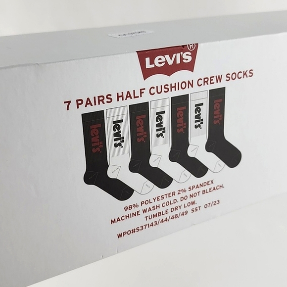 Levi's Men's Half  Cushion Crew Socks 7 Pairs Sock Size 10-13 Shoe Size 8-12.5 - Picture 4 of 8